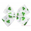 St Patrick's Day Green White Clover Ribbon Bow Hair Clip H987